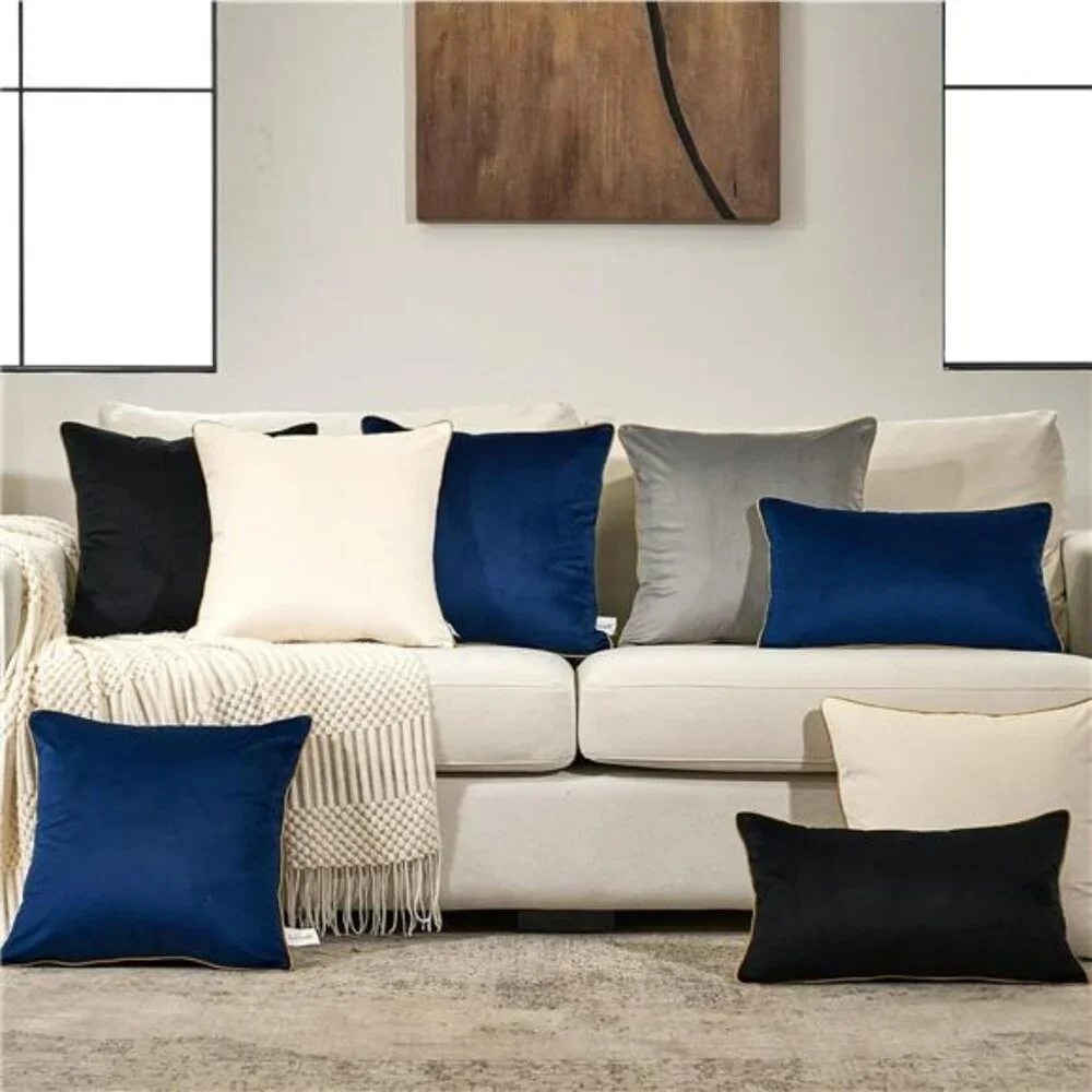 Navy Blue Velvet Pillow Covers 18x18 Set of 2 Soft Decorative Cushion Cases Sofa